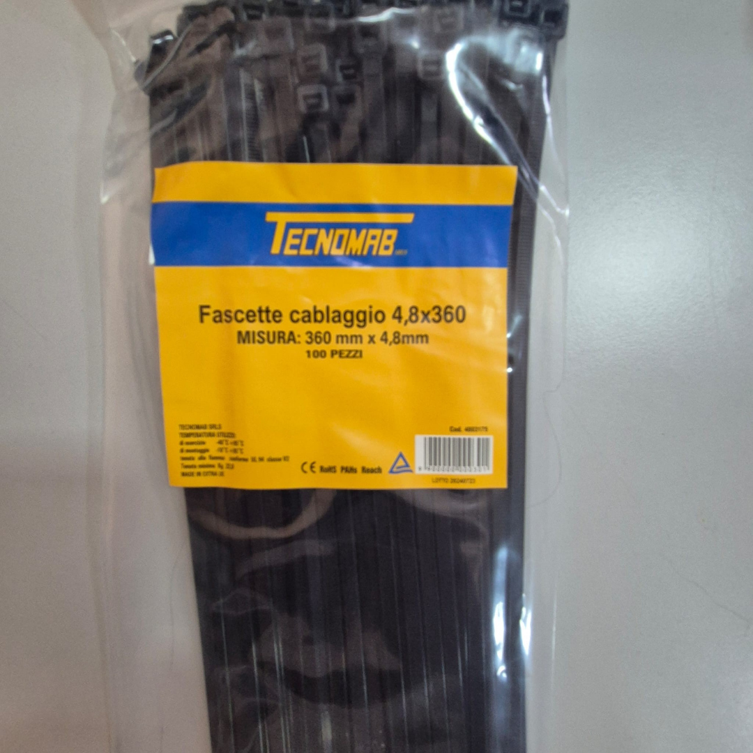 Fascetta in nylon colore nero 4,8x360 100PZ